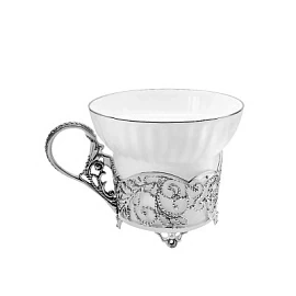 Посуда чашка чайная 680ЧШ03006 серебро Кружевные узоры
