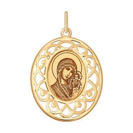 Подвеска религиозная христианская ладанка 104119 золото Казанская Божья Матерь
